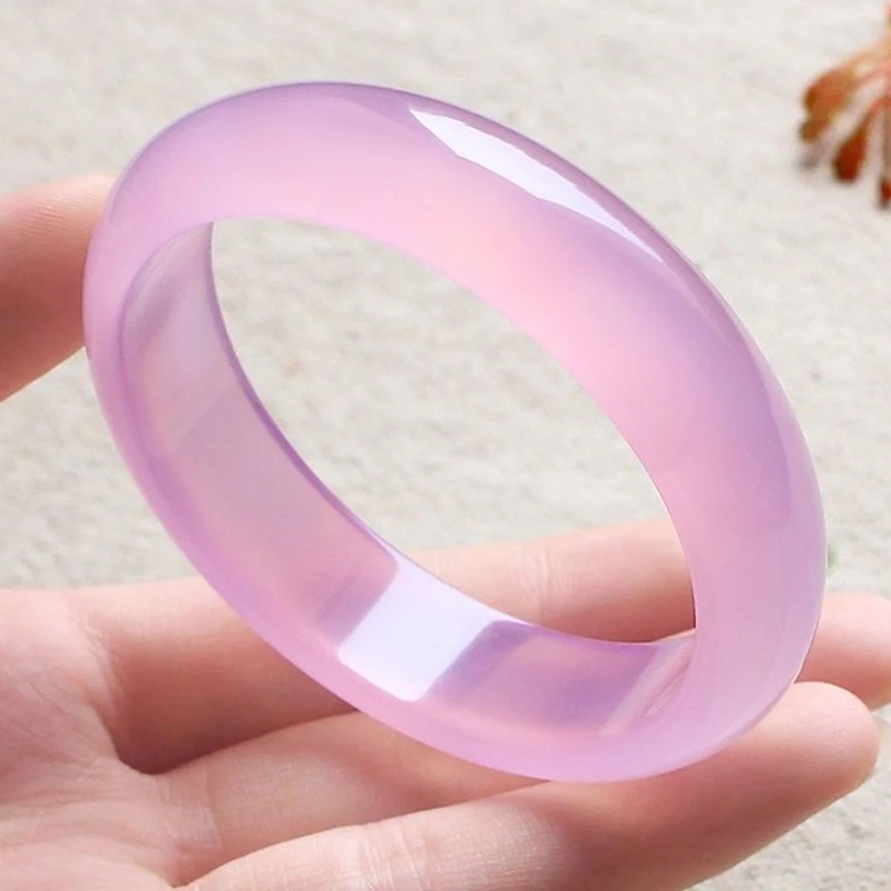 天然玛瑙玉手镯 粉色玉髓玉镯女款樱花粉 桃花粉色芙蓉粉