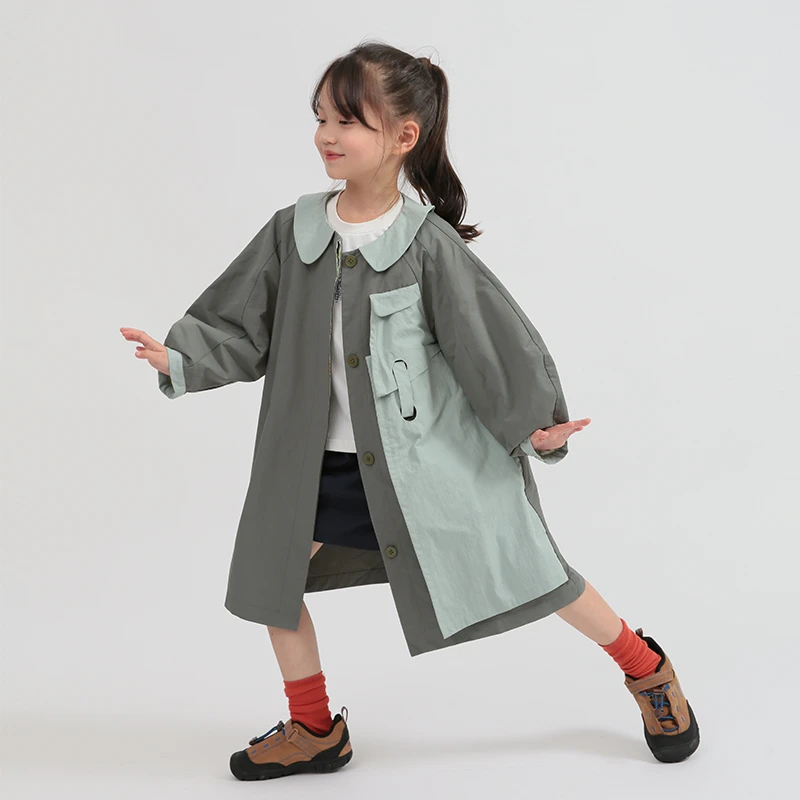 boxboxbox 女童风衣2023新款洋气假两件拼色中长款儿童风衣外套