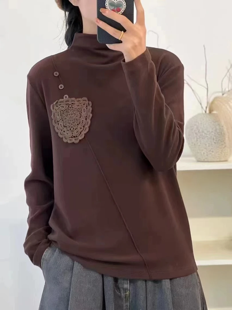 2024双面绒新款扣子镂空口袋弹力打底衫