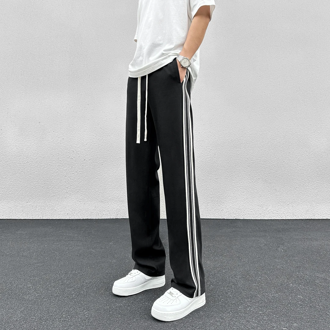 春款垂感卫裤子男士百搭条纹大码直筒运动宽松凉感休闲长裤潮牌