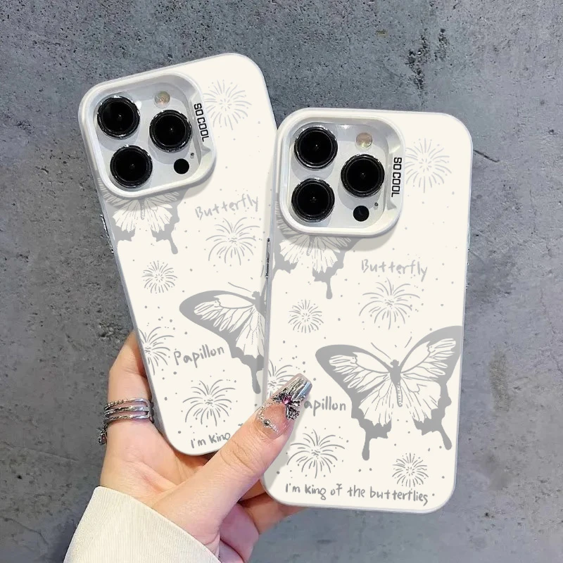 镂空蝴蝶烟花适用苹果15手机壳防摔华为荣耀小米真我OPPO全包VIVO