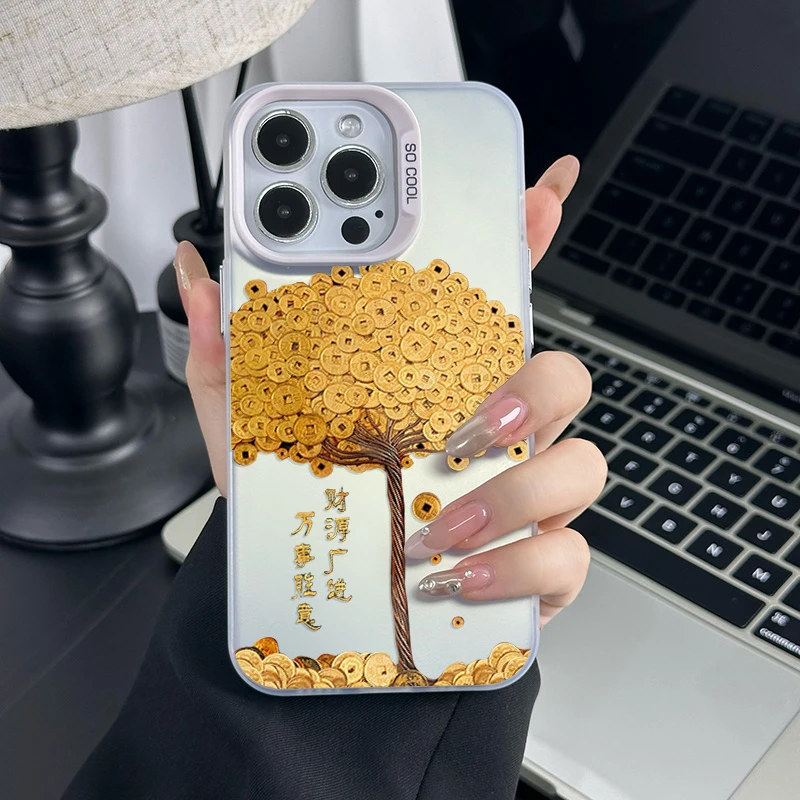 金币摇钱树适用创意小众苹果16华为一加OPPO小米手机防摔壳