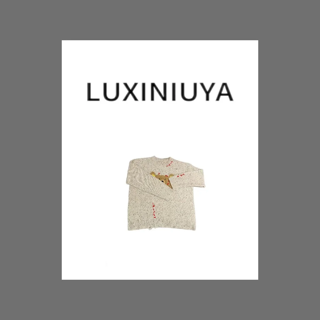【LUXINIUYA】可爱小熊 冬季新款洋气减龄百搭圆领毛衣#CX2079