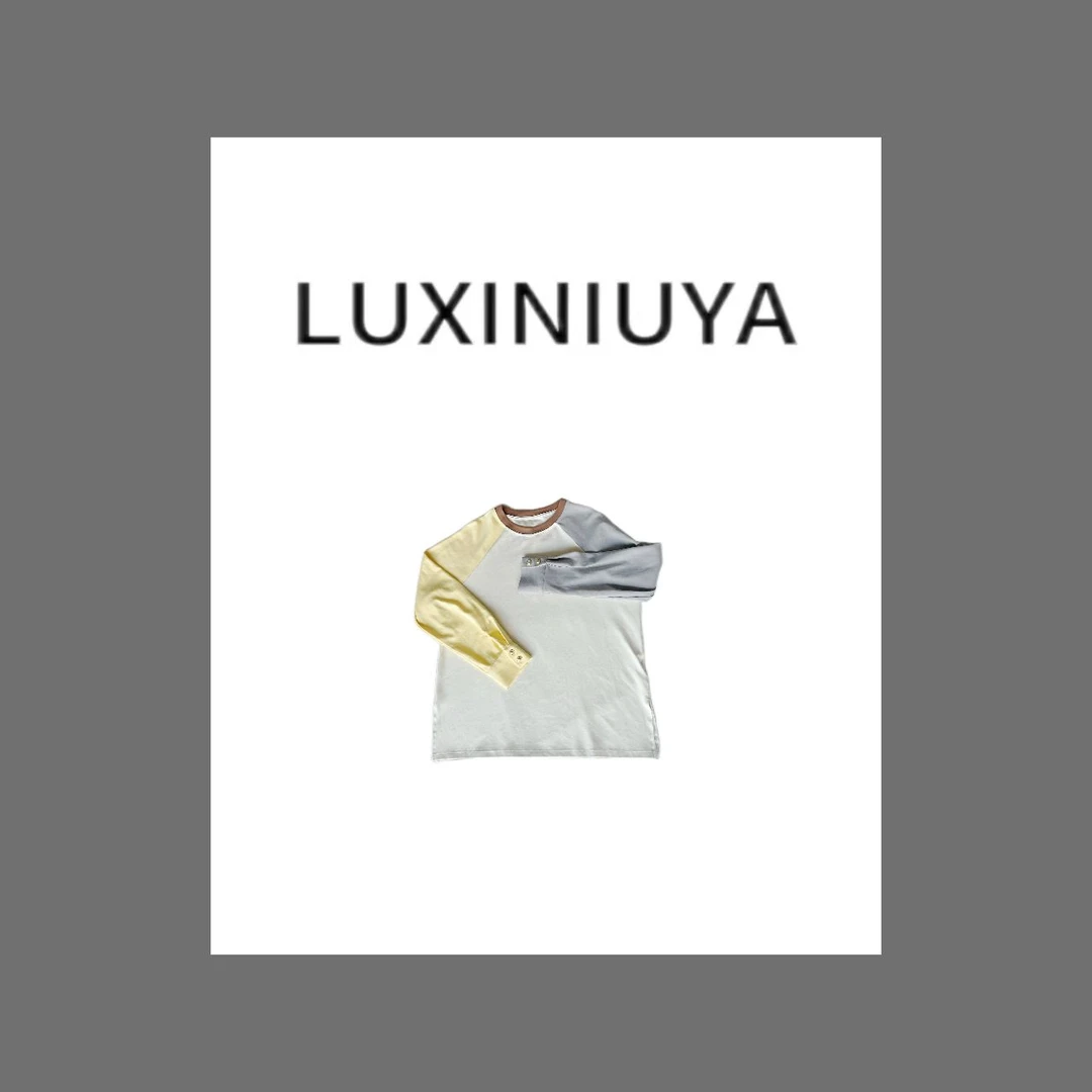 【LUXINIUYA】冬季新品撞色拼接设计感百搭长袖T恤#CX2042