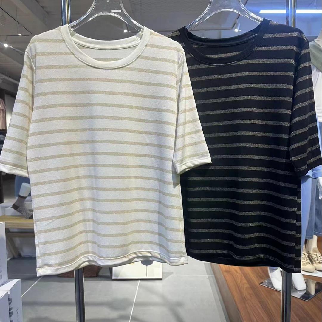 女士简约圆领七分袖T恤9371