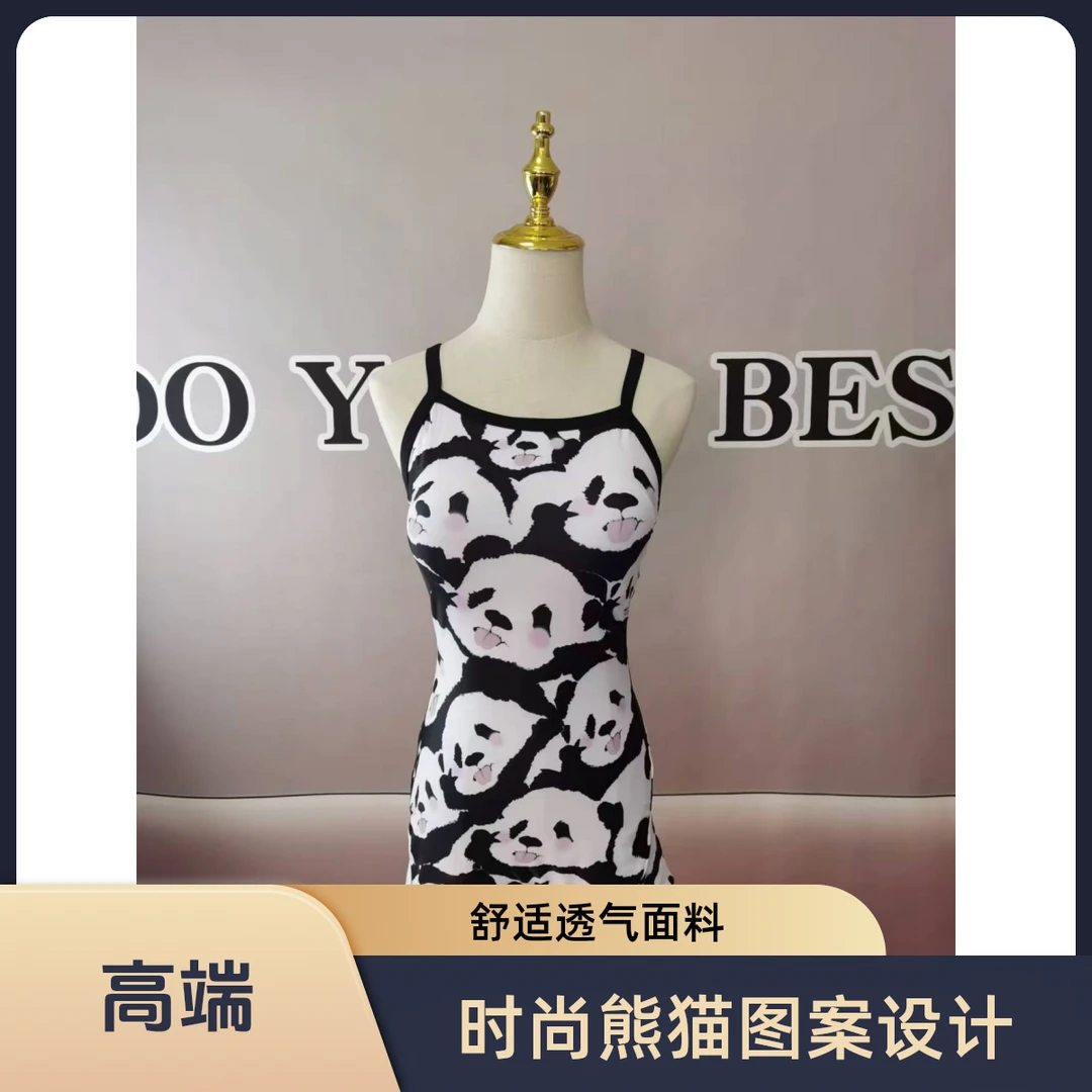 【熊猫吊带】连体（平角三角）镂空美背遮肉显瘦固定罩杯专业竞速泳衣