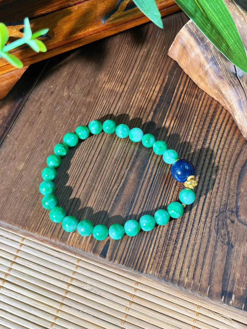 【大美】18K金/缅甸A货冰阳绿翡翠圆珠手串/蓝舒配饰/@多样性发其一