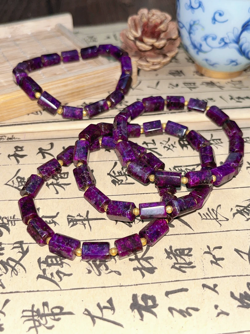 18K金/南非老矿 舒俱来帝王紫红丝绒桶珠手串/7mm+@多样性发其一