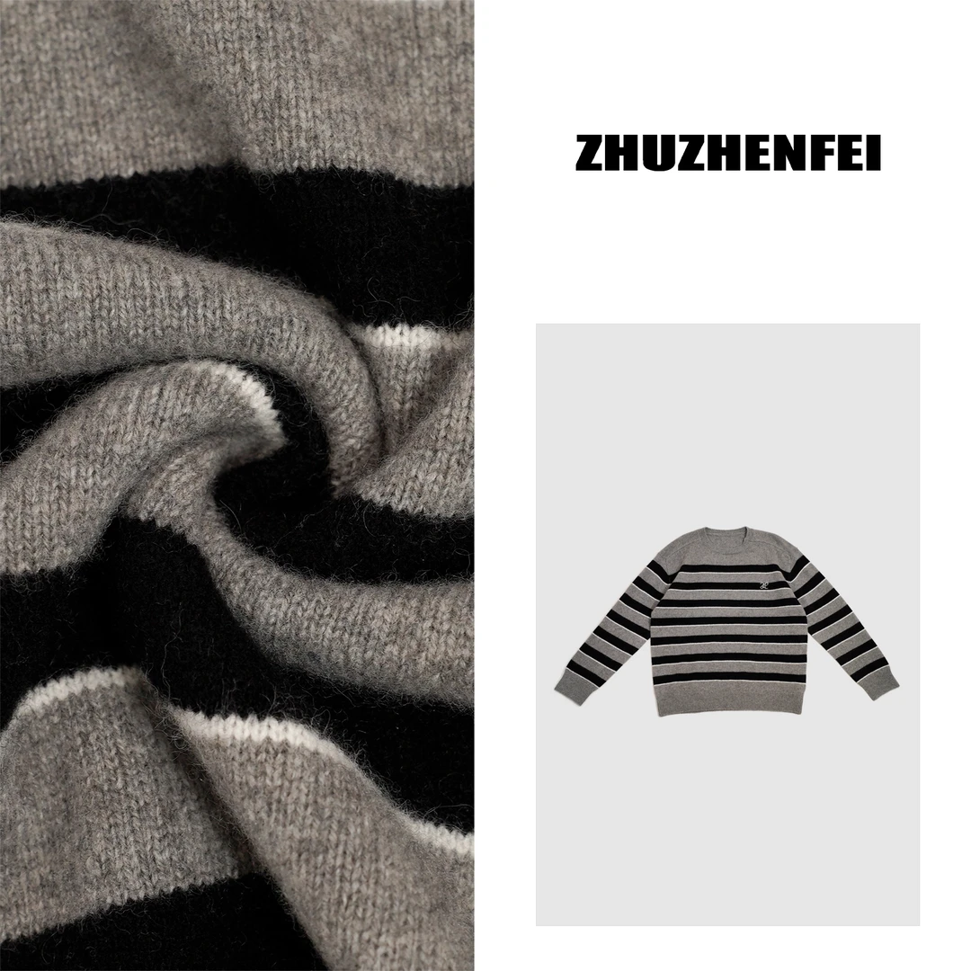 ZHUZHENFEI【素】100羊毛灰色宽松百搭套头圆领毛衣Z344233