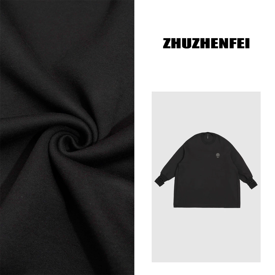 ZHUZHENFEI【南法印象】黑色麻花袖个性百搭圆领宽松卫衣Z351018
