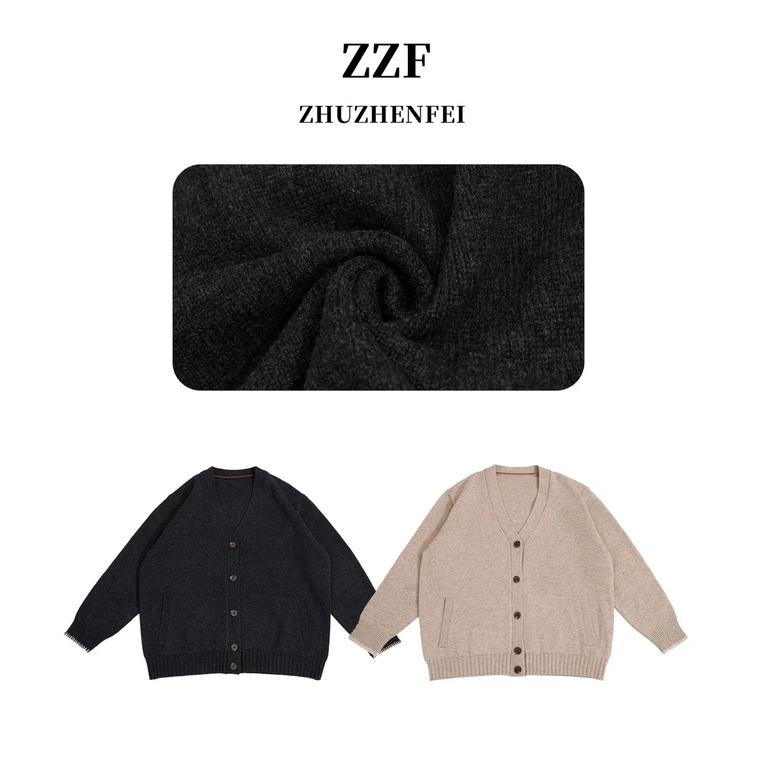 ZHUZHENFEI【南风旅行】两色100羊毛V领百搭宽松毛衣Z344261