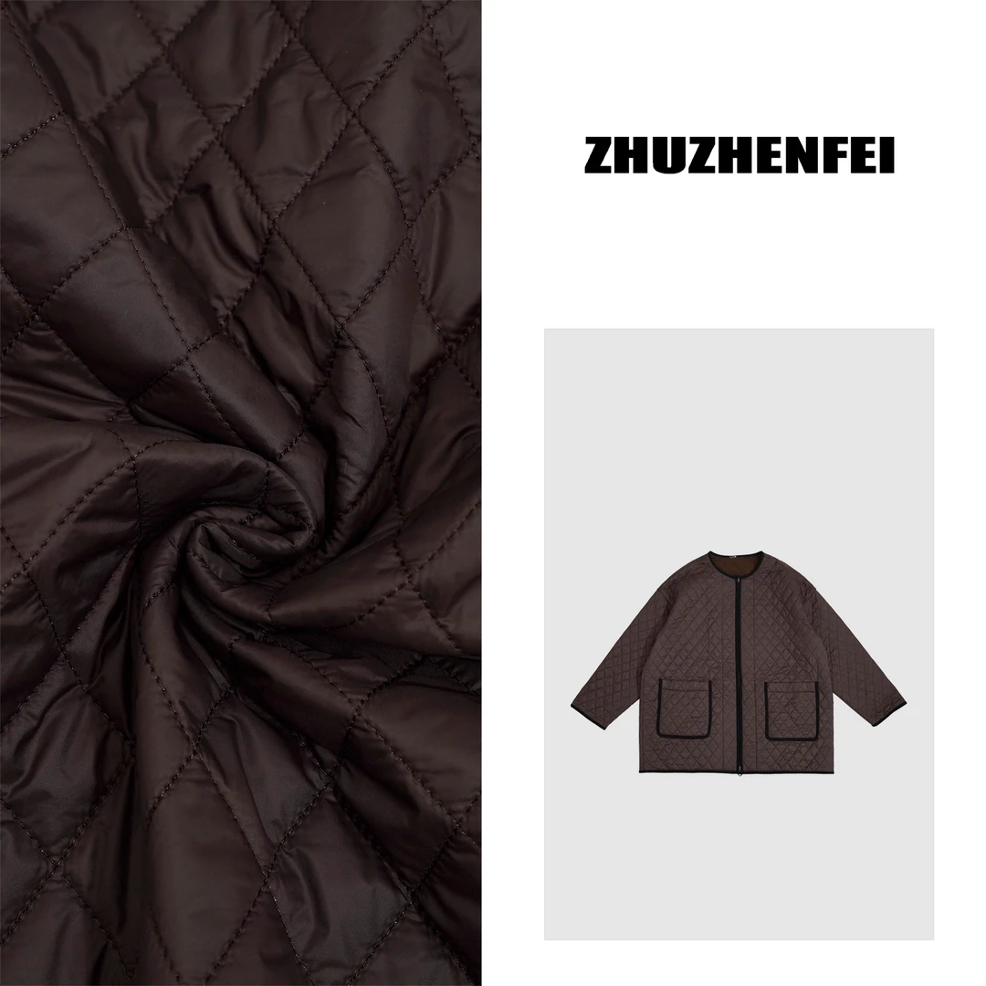 ZHUZHENFEI【复古浪潮】咖色菱格拉链无领百搭宽松保暖棉服Z344125