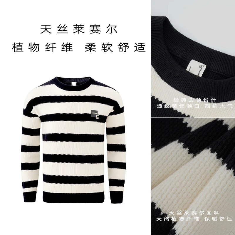 [天丝莱赛尔]匠心工艺/天然植物纤维/男士秋冬商务休闲圆领针织衫
