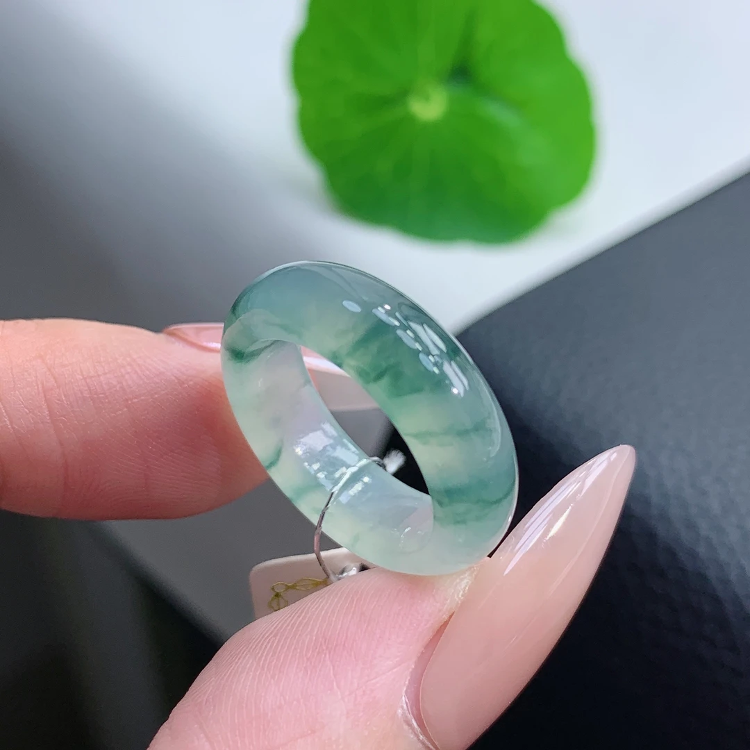 9号 缅甸天然A货 冰种飘花翡翠戒指 尺寸15-6.2-3.8mm
