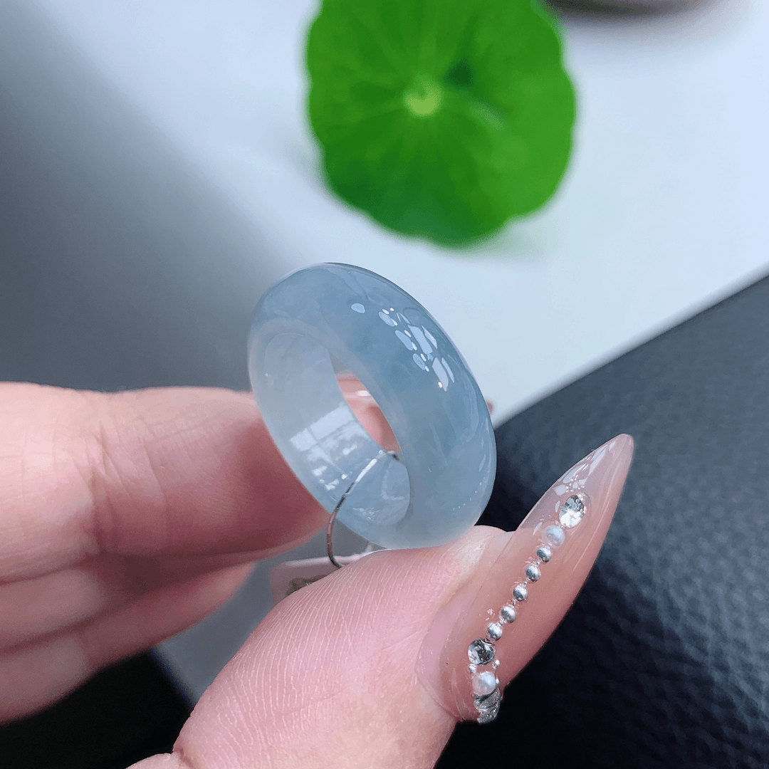 8-9号 缅甸天然A货 冰紫罗兰宽版戒指 尺寸15-6.7-3.6mm