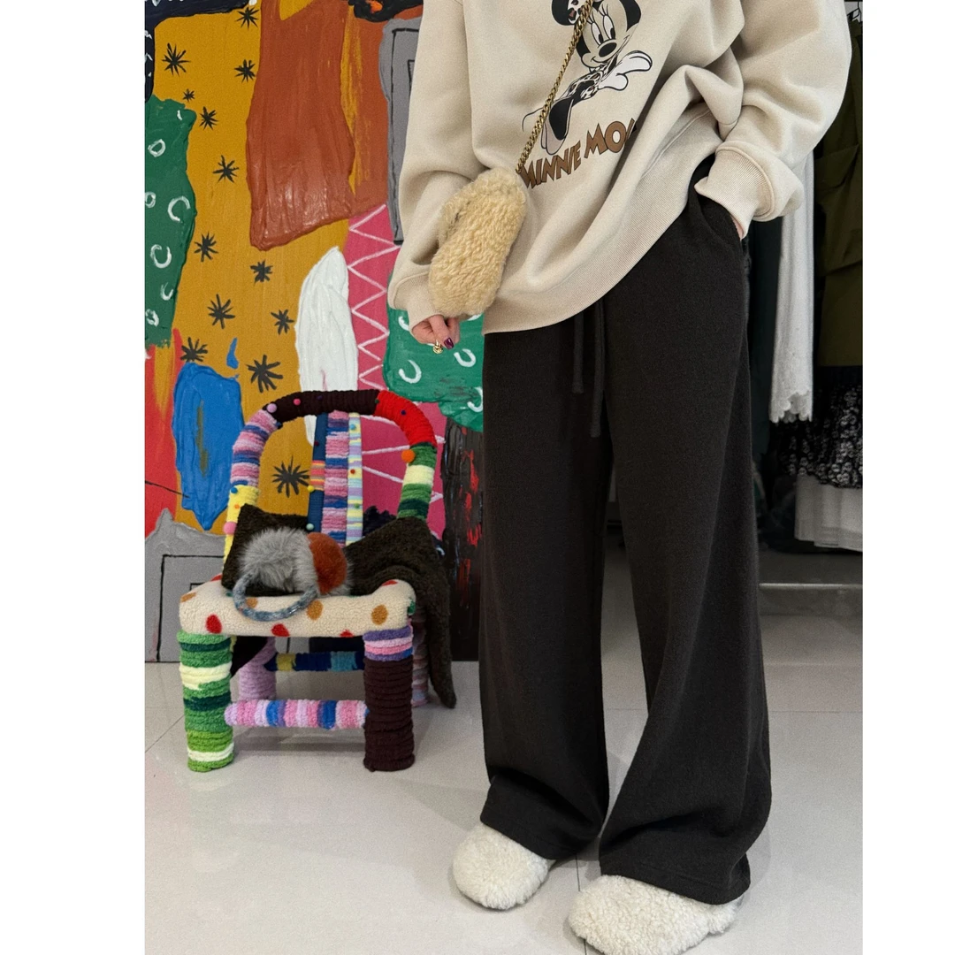 【羊毛直筒裤】肌理绒感羊毛天丝松紧腰休闲阔腿过冬神裤 J24K437