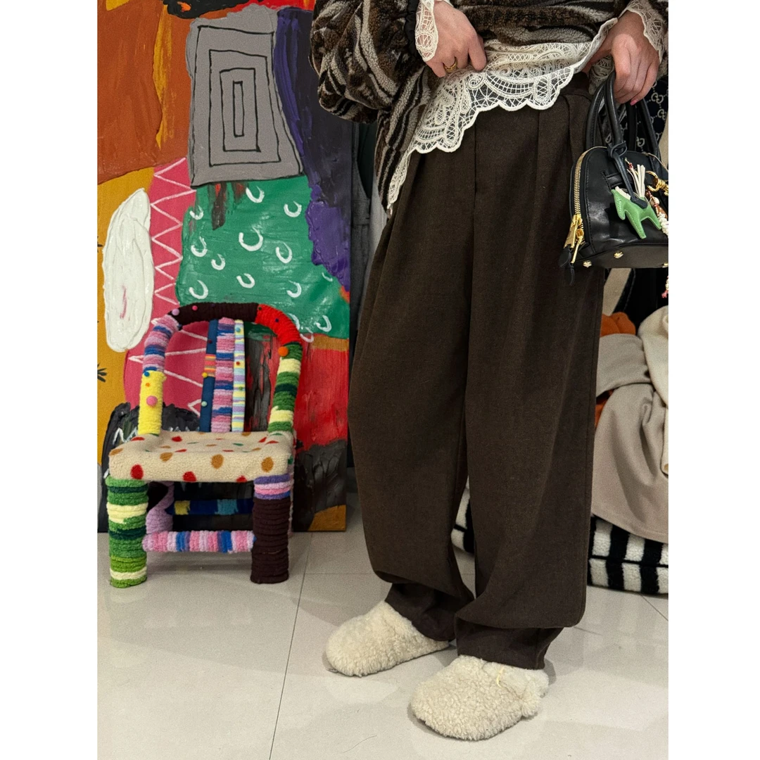 后松紧羊毛西裤内腰丝绒 J24K471