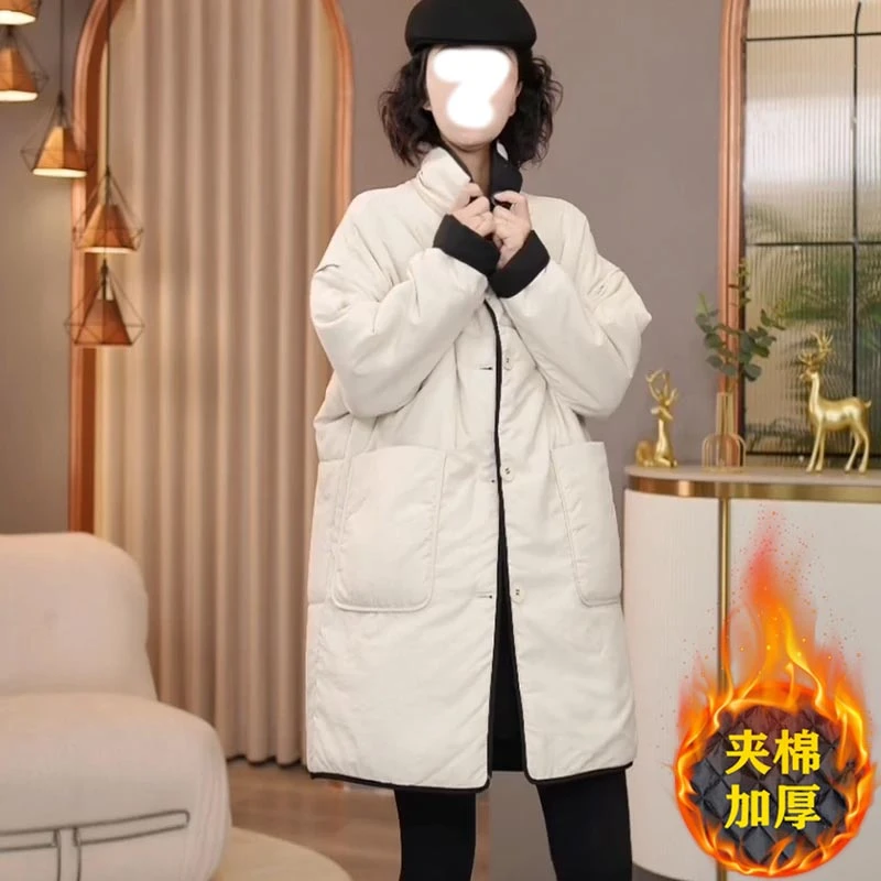 2024秋冬季新款宽松时尚加厚夹绵女士设计感棉服棉衣立领外套
