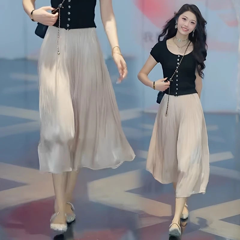 时尚薄款洋气半身裙女士2024年夏季新款小个子高腰显瘦中长款裙子