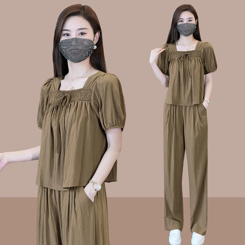 2025夏季新款时尚套装女士显瘦洋气爆款减龄女装休闲阔腿裤两件套