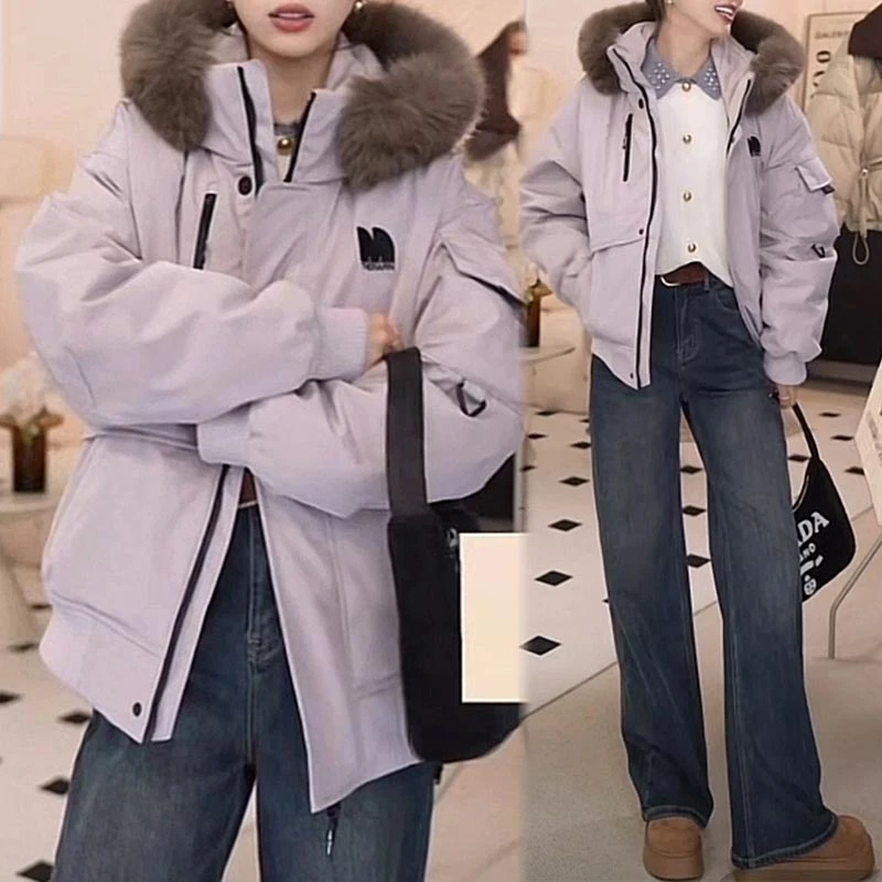 2024年秋冬季新款宽松加厚棉服女小个子设计感洋气毛领派克服外套