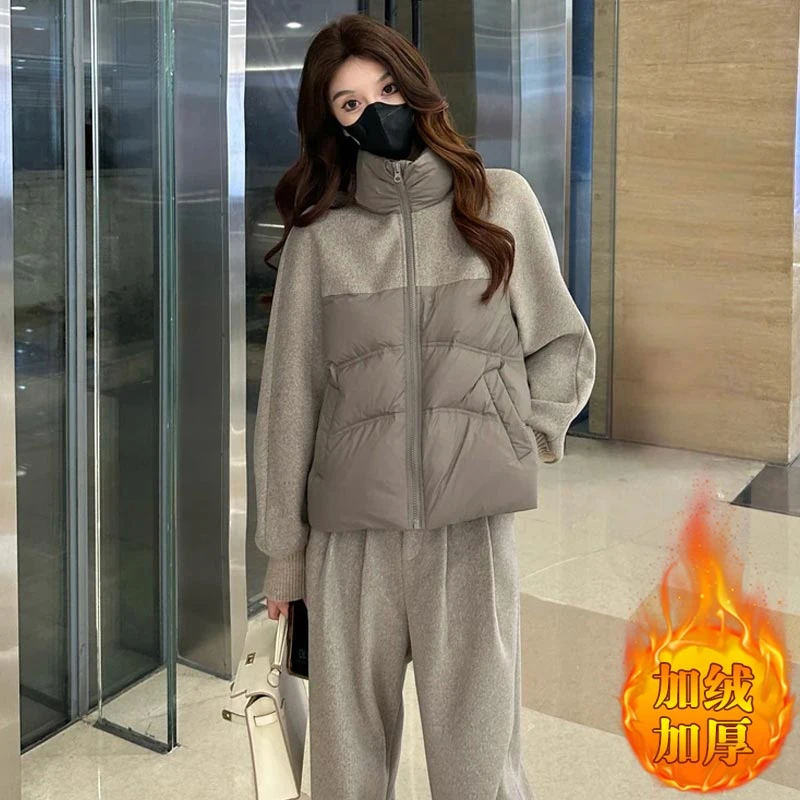 2024秋冬季新款一整套立领休闲设计感棉服外套显瘦阔腿裤时尚套装