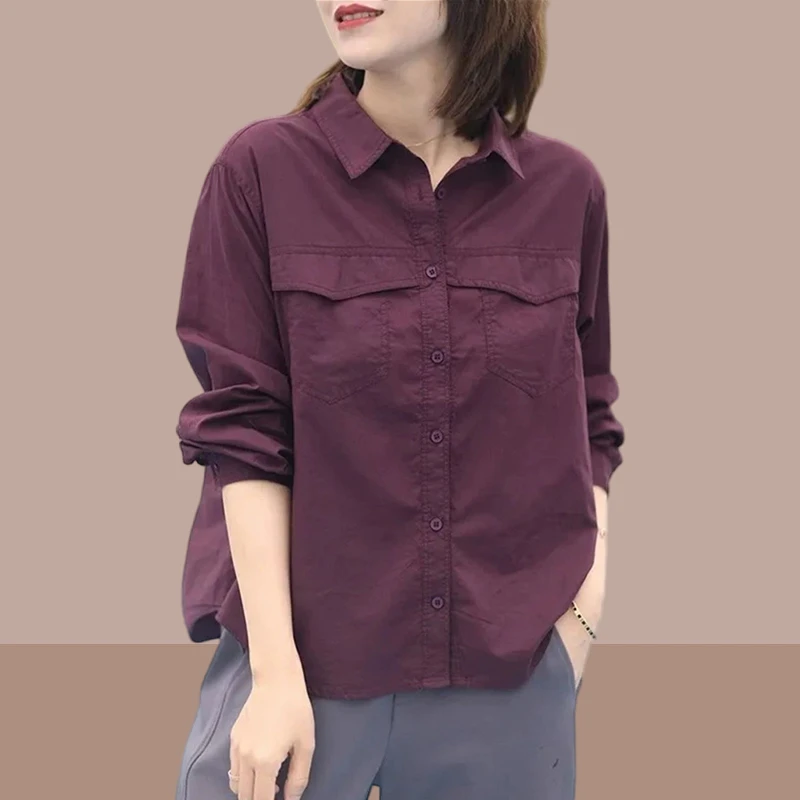 2025春秋季新款休闲长袖衬衫女装宽松大码遮肚子显瘦高档女士上衣