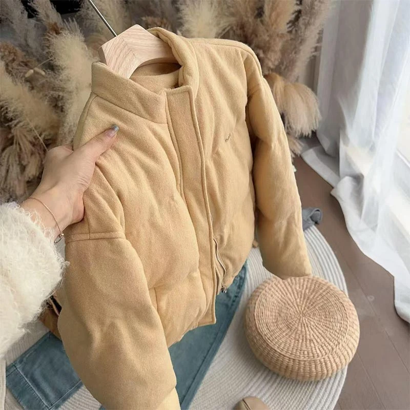 韩版纯色棉服女士2024秋冬新款小个子保暖立领百搭设计感洋气棉服