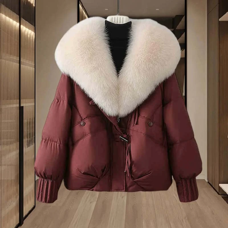 宽松休闲大毛领加厚棉服女士2024冬季新款时尚设计感气质棉衣外套