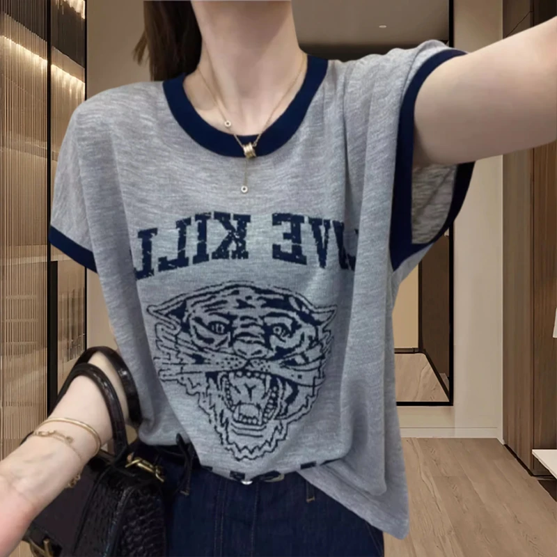 2025夏季新款印花字母女士短袖体恤爆款休闲女装圆领上衣时尚女装