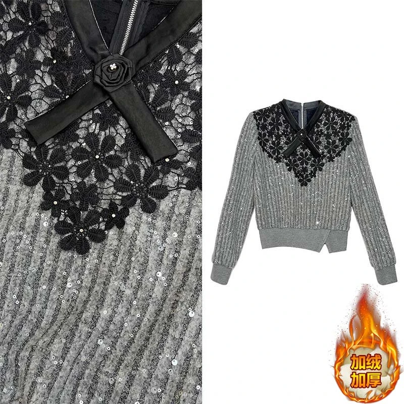 韩版设计感花朵V领毛衣女2024年秋冬季新款高级感气质针织衫上衣