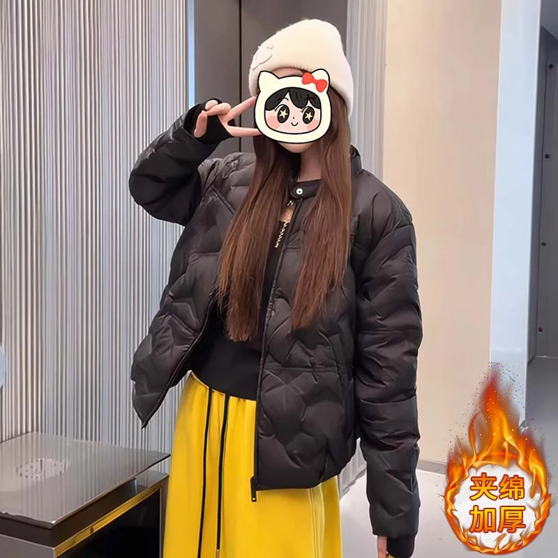 时尚气质高级感显瘦棉服女士2024秋冬季新款纯色减龄百搭立领外套