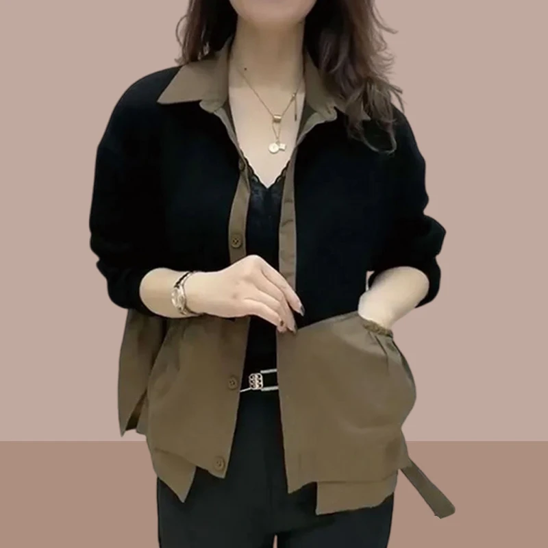 时尚拼接百搭宽松外套女士2024春秋新款休闲翻领上衣洋气爆款女装
