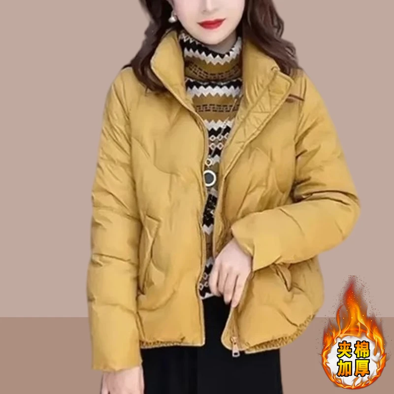 2023冬季新款女士短款棉服夹棉加厚保暖棉衣时尚百搭宽松立领外套