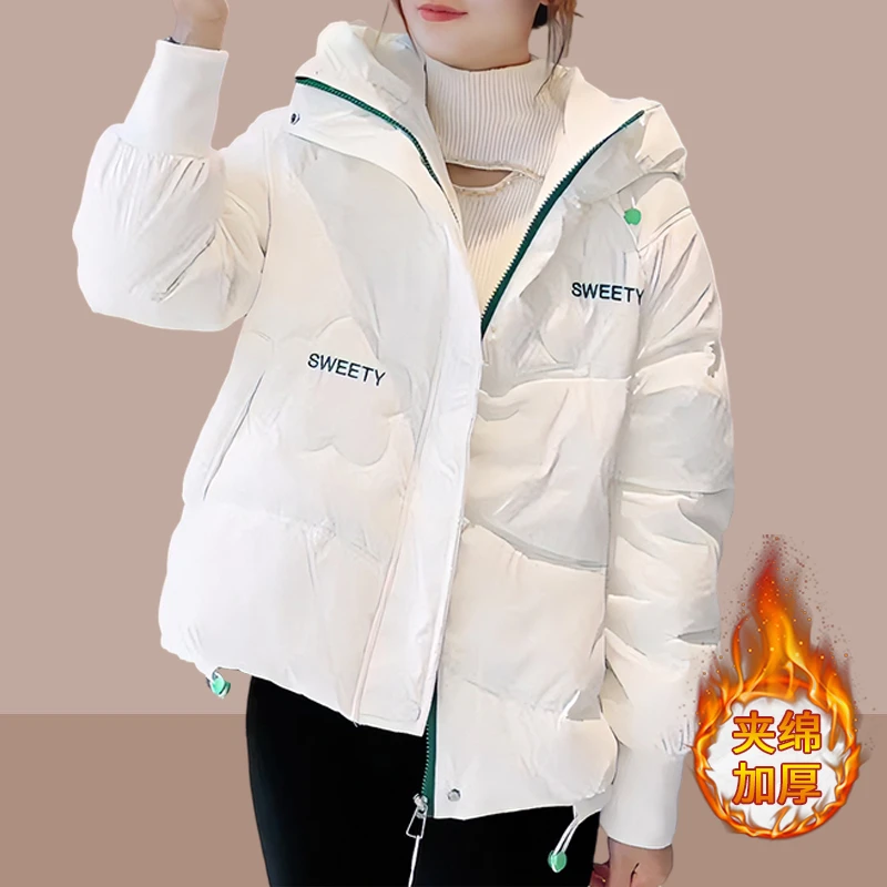 夹绵加厚棉服棉衣外套女款2025冬季新款高级感气质连帽开衫派克服