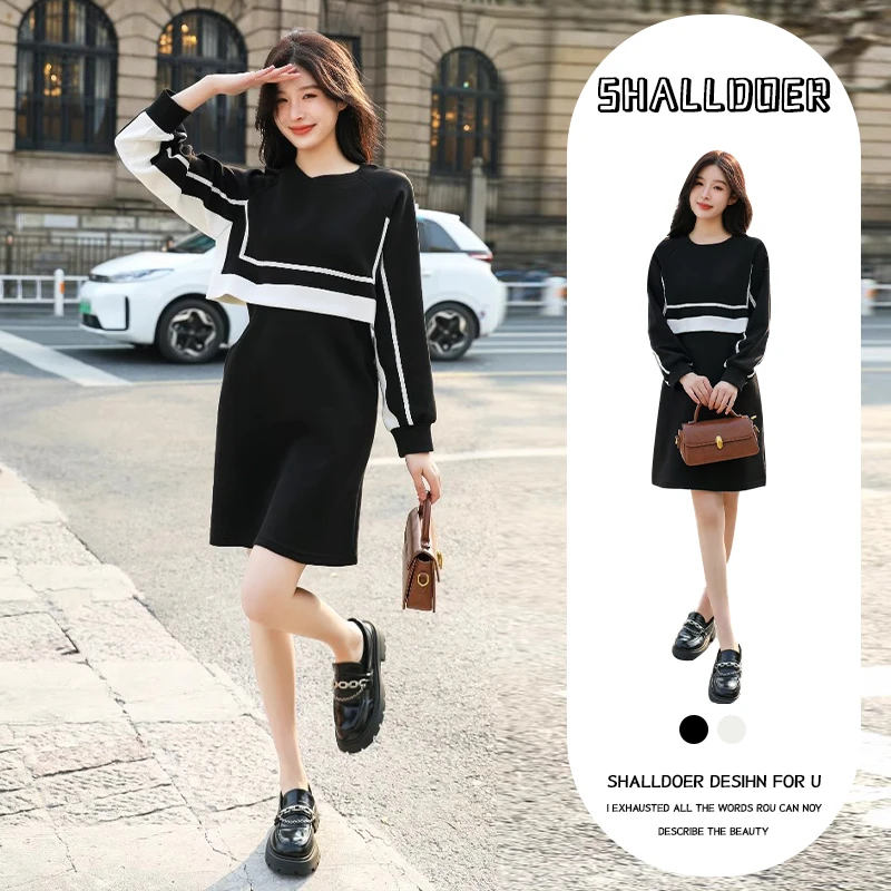 2024春秋季新款假两件连衣裙女士气时尚质设计感收腰显瘦休闲裙子