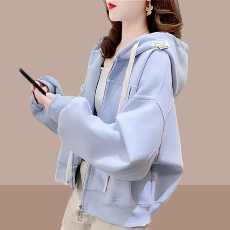 春秋新款连帽显瘦休闲外套女士洋气爆款百搭长袖上衣微胖时尚女装