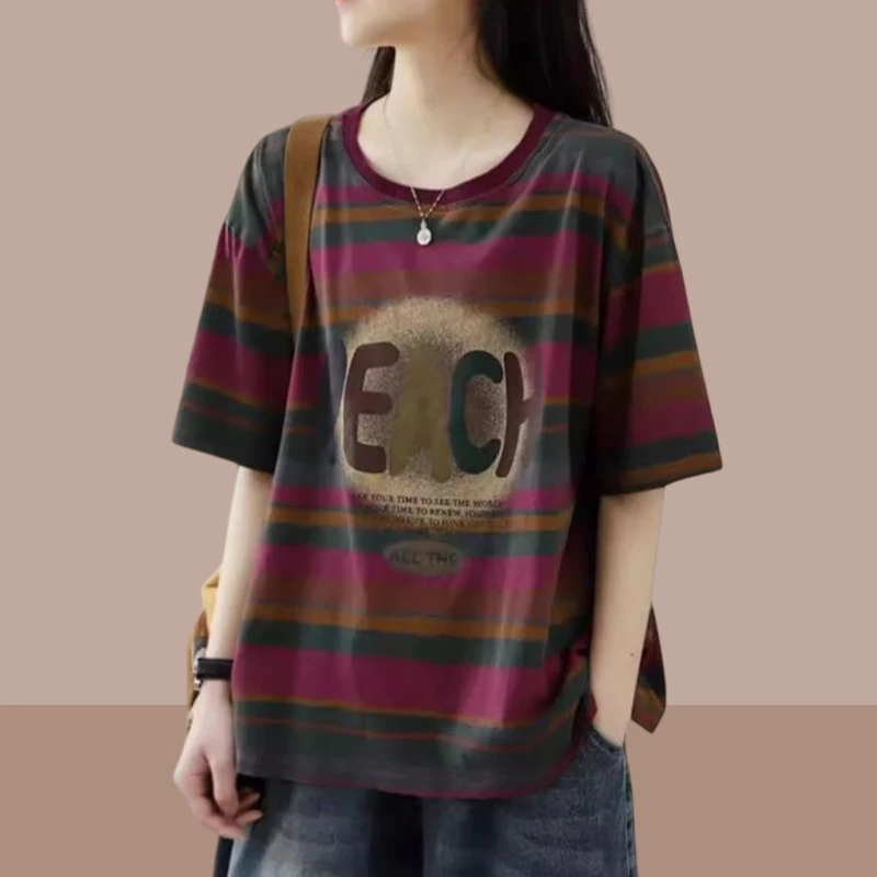 大码女装2025夏季新款女士纯棉短袖t恤洋气减龄小个子体恤上衣服