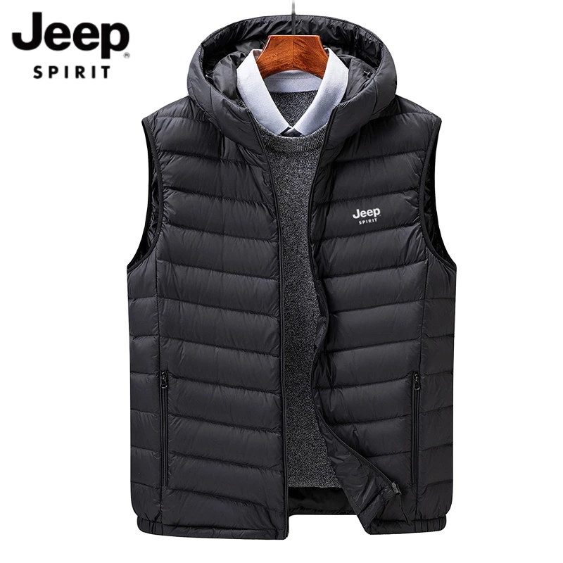 JEEPSPIRIT吉普男士轻暖马甲时尚拼接秋冬保暖舒适连帽坎肩背心