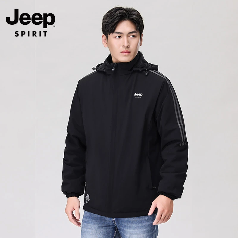 JEEPSPIRIT吉普男士棉衣外套防风保暖连帽夹克加厚潮流男装棉服