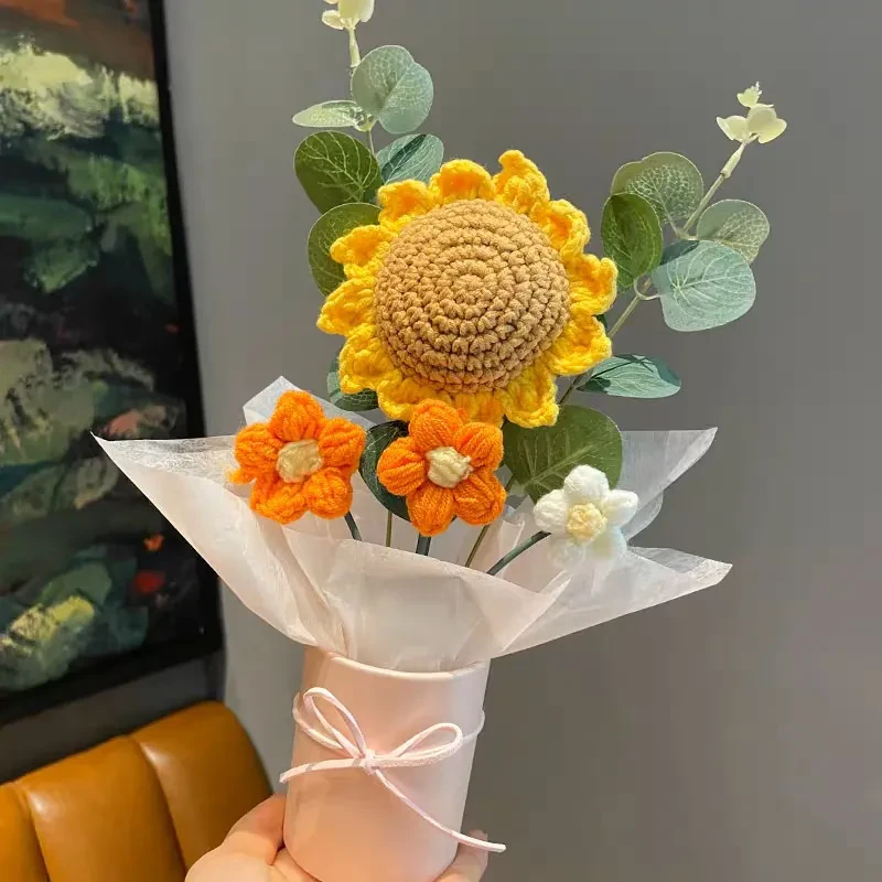 教师节礼物手工编织毛线花束向日葵抱抱创意成品