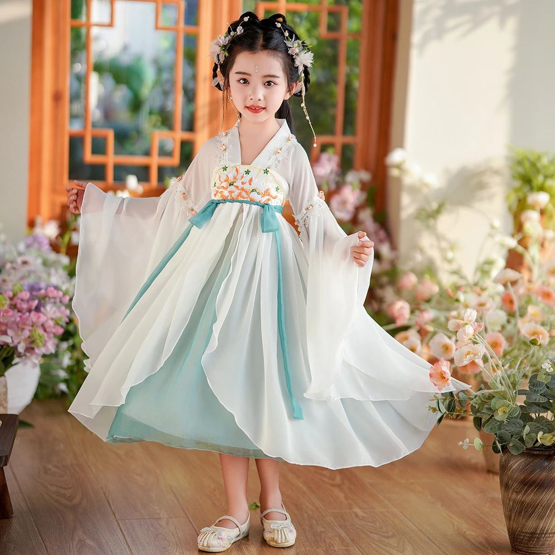 儿童汉服古风超仙套装女中国风齐胸襦裙女宝宝2024新款儿童连衣裙