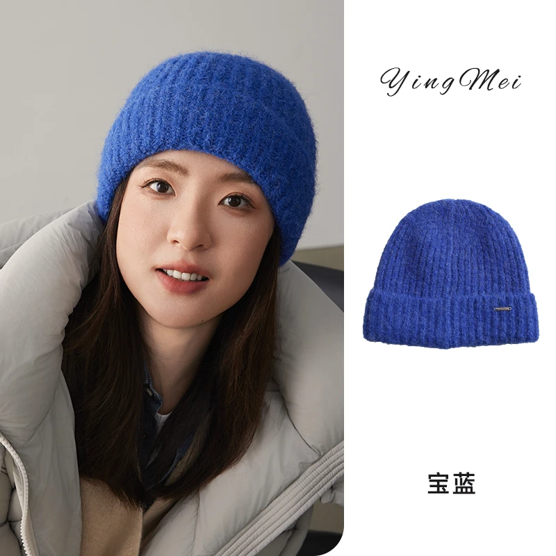 盈妹半熟冬日丨韩版简约套头针织毛线帽灰色秋冬季大头围保暖帽子