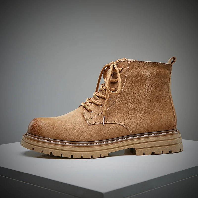 春秋季反绒皮马丁靴男潮牌时尚潮流短靴真皮高帮工装高街风