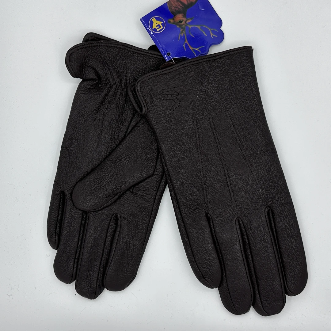 男款休闲时尚鹿皮黑色保暖手套真皮冬季