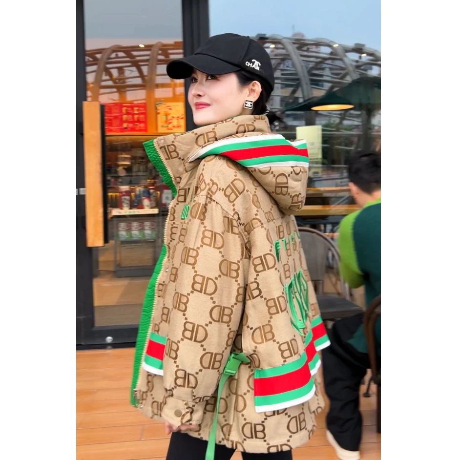 冬季古古家洋气连帽刺绣加厚保暖重工派克服外套G2000