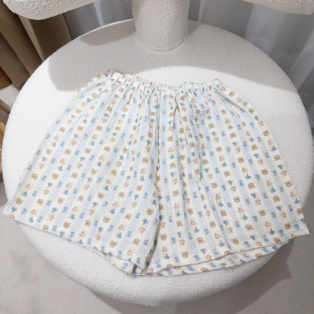 夏季泡泡纱短裤ins高腰休闲纯棉睡裤宽松棉纱裤舒适家居裤遛弯裤