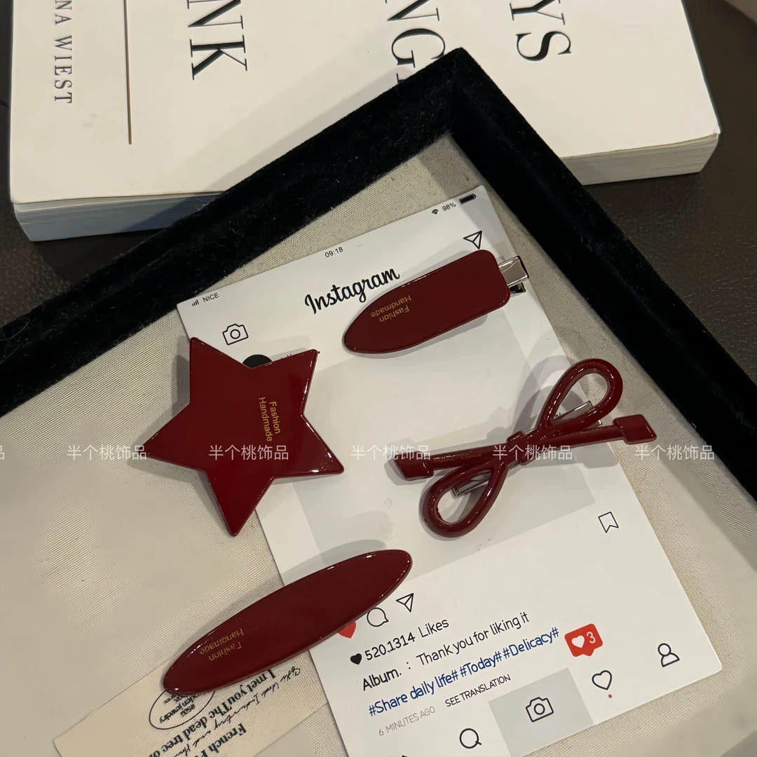 安可拉红色INS金标发夹显白刘海夹 甜美蝴蝶结抓夹女侧边夹发饰女