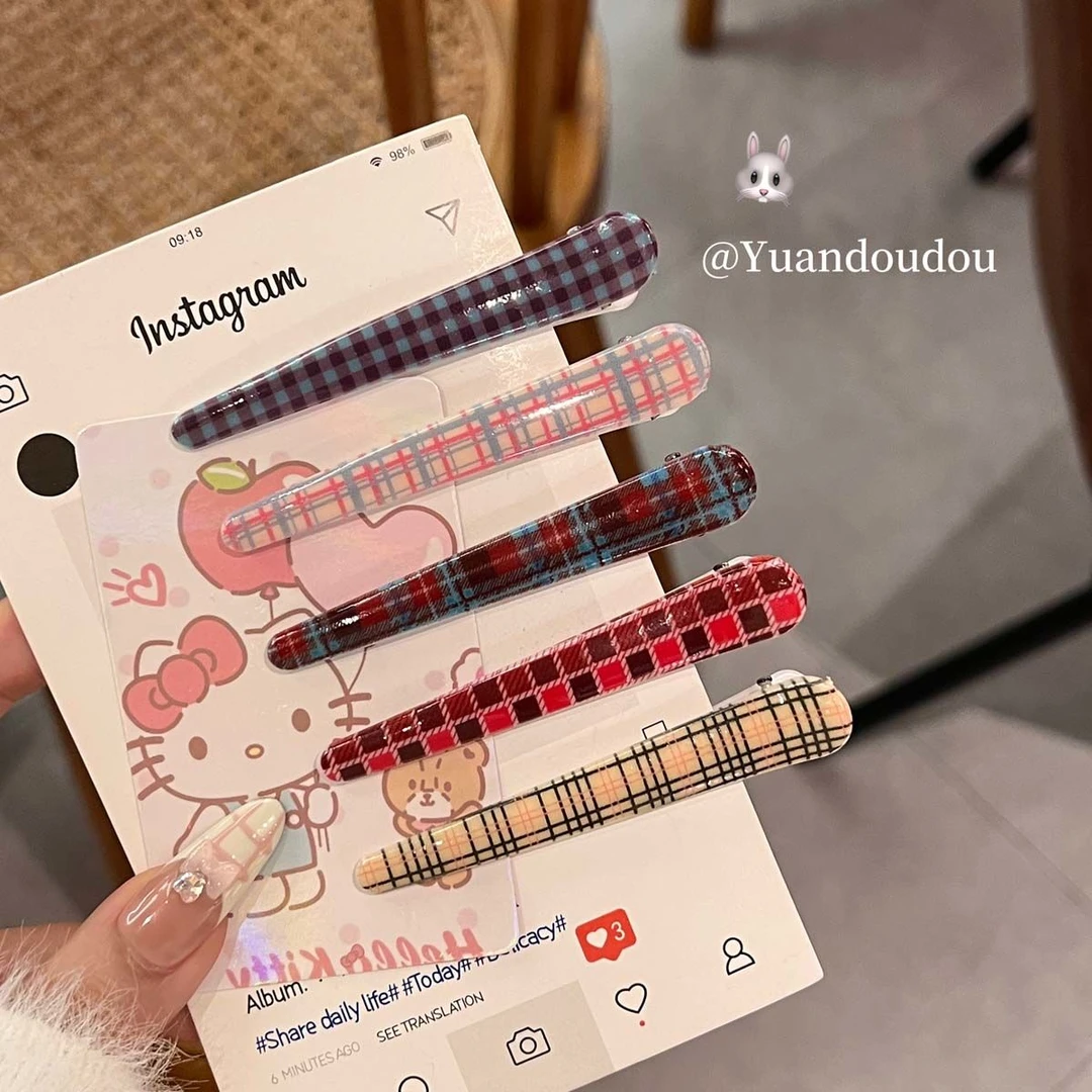 复古格纹鸭嘴夹发夹头饰卡通甜美侧边少女发饰可爱刘海ins发卡