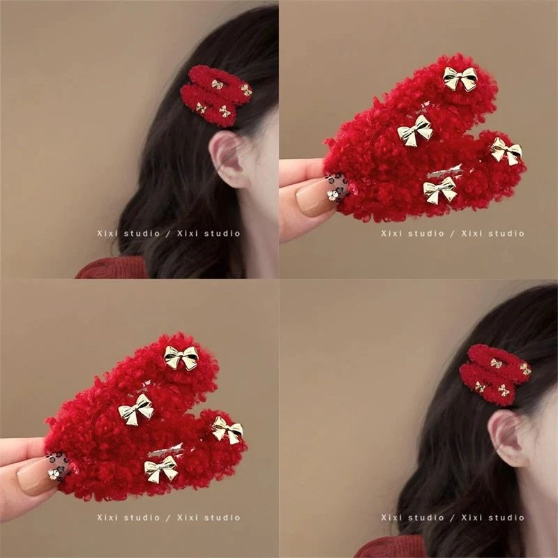 梦中情夹!新年红色毛绒发夹!氛围感侧边夹小众百搭刘海夹盘发夹